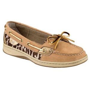 SPERRY Angelfish Leopard Shimmer Slip-On Boat Shoes | Size 9 | Beige & Gold
